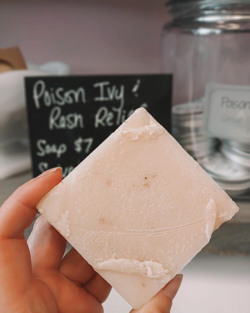 Jewelweed soap for treating skin irritations from poison ivy